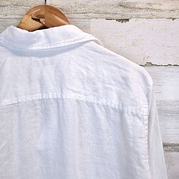 Structure 100% Linen Oversized Embroidered V-Neck Shirt Medium White Minimalist - Picture 9 of 13